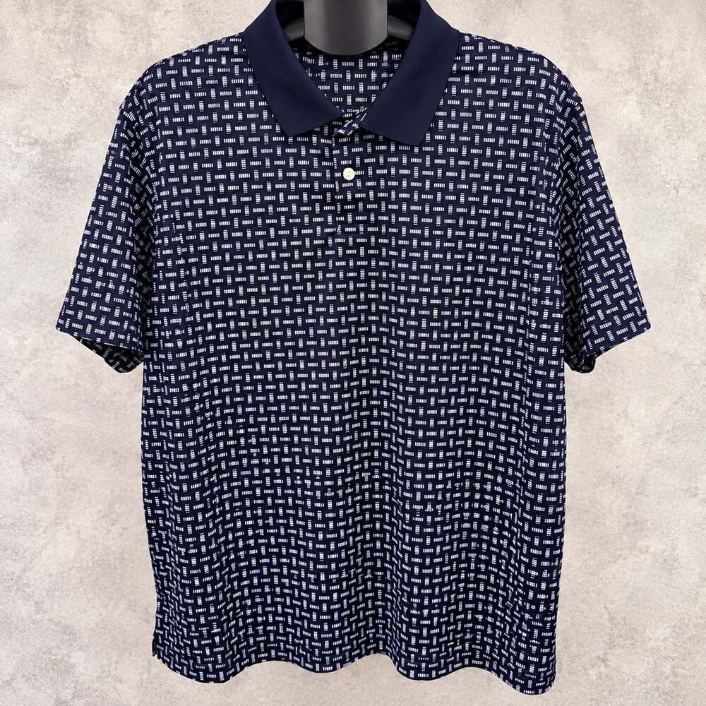 NWT Goodfellow & Co Men’s XXL Navy Geometric Polo Shirt Standard Fit Quick Dry